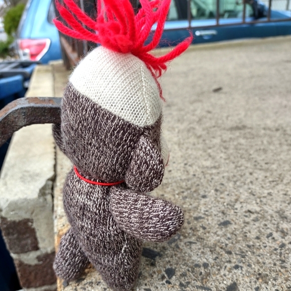 •Schylling Sock Monkey Yarn Red Hair 7" Brown Plush Stuffed Animal Baby Doll - Picture 2 of 12